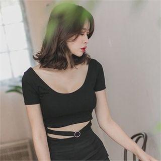 U-neck Short-sleeve Cropped T-shirt