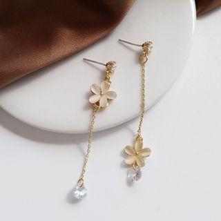 Flower Resin Rhinestone Asymmetrical Dangle Earring