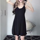 Sleeveless Lace-up A-line Mini Dress Black - One Size