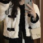 Contrast Trim Fluffy Button-up Jacket / Sweatpants