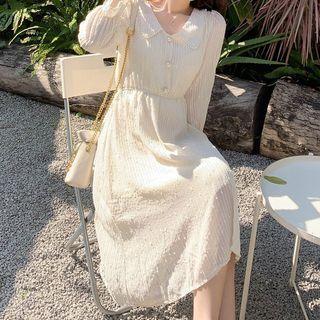 Faux Pearl Collared Midi A-line Dress
