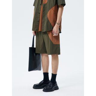 Elbow-sleeve Two Tone Shirt / Wide-leg Shorts
