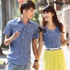Couple Matching Short Sleeve Shirt / Women Sleeveless Mock Two-piece Maxi Dress