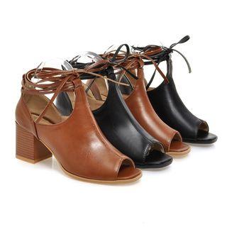 Lace-up Peep Toe Pumps