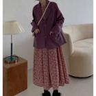 Single Breasted Blazer / Long-sleeve Floral Midi Dress