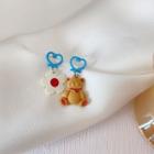 Bear Drop Earring 1 Pair - Brown & White & Blue - One Size