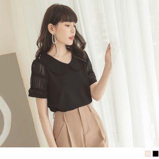Mesh Short Sleeve Peter Pan Collar Top