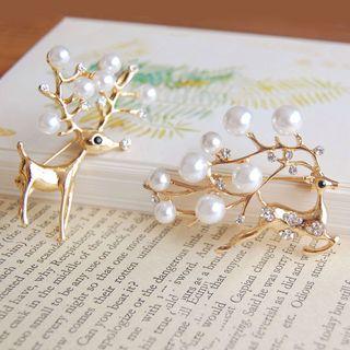 Faux Pearl Deer Pendant Necklace / Brooch