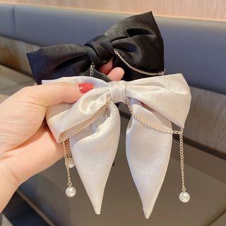 Faux Pearl Chain Bow Hair Clip