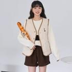 Bear Embroidered Fleece Button-up Vest