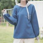 Letter Embroidered Oversize Hoodie Blue - One Size