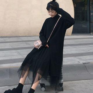 A-line Midi Mesh Skirt / Slit Long T-shirt
