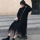 A-line Midi Mesh Skirt / Slit Long T-shirt