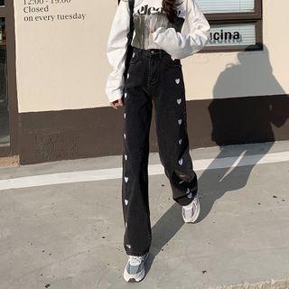 High-waist Heart Print Jeans