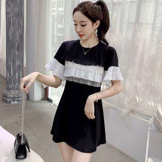 Short-sleeve Paneled Ruffled Chiffon Dress