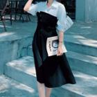Elbow-sleeve Mock Two-piece Collared Dress