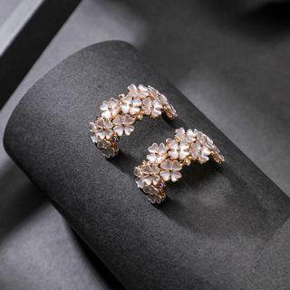 Floral Open Hoop Earring 1 Pair - White & Gold - One Size