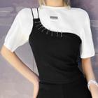 Mock Two-piece Short-sleeve Safety Pin T-shirt