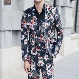 Set: Floral Print Blazer + Dress Pants + Vest