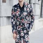 Set: Floral Print Blazer + Dress Pants + Vest