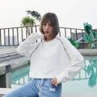 Long-sleeve Contrast Trim Cropped Top