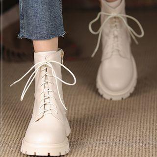 Lace-up Genuine Leather Block-heel Short Boots