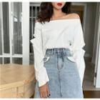 Off-shoulder Cutout Long-sleeve Loose-fit Top