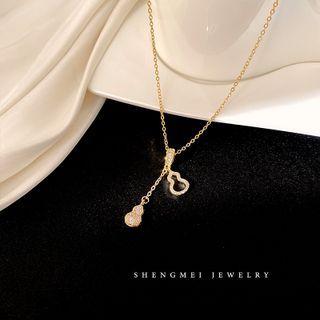 Gourd Rhinestone Pendant Alloy Necklace 1pc - Gold - One Size