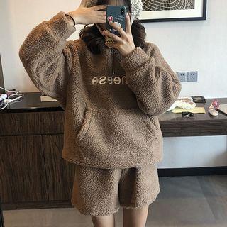 Set: Rabbit Ear Fleece Hoodie + Wide-leg Shorts