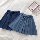 Plain Lace-up High-waist Skirt