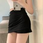 Asymmetrical Pleated Mini Pencil Skirt