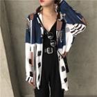 Color-block Print Long-sleeve Loose-fit Shirt As Figure - One Size