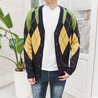 Plus Size Argyle Cardigan
