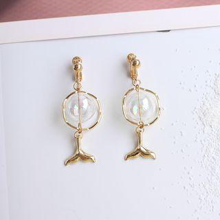 Faux Pearl Alloy Whale Tail Dangle Earring