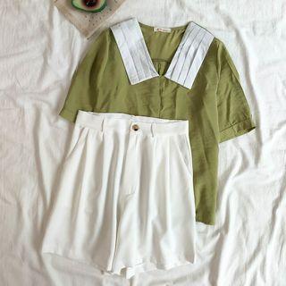 Contrast Short-sleeve T-shirt / Plain Shorts