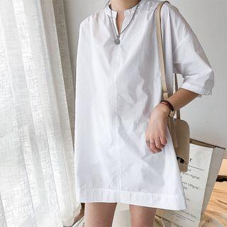 Elbow-sleeve Notch-neck Blouse