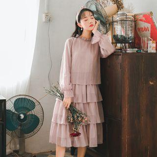 Layered Long-sleeve Chiffon Dress