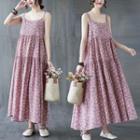 Sleeveless Floral Print Loose-fit Dress Pink - One Size