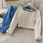 Boatneck Smocked-waist Ruched Crop Top
