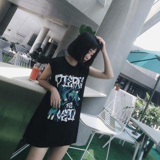 Sleevless Printed Long T-shirt