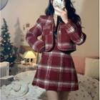 Spaghetti Strap Plaid Mini A-line Dress / Cropped Open-front Jacket