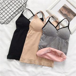 Plain V-neck Fleece Strap Top