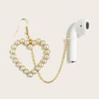 Faux Pearl Hollow Heart Airpods Retainer Earring 1 Pc - Gold - One Size