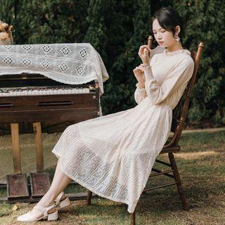 Puff-sleeve Ruffle Trim Midi A-line Dress (various Designs)