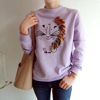 Fringe-trim Printed Sweatshirt