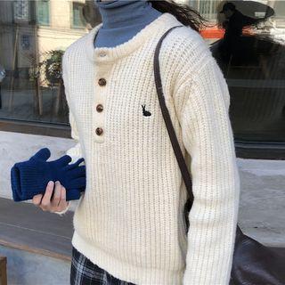 Rabbit Embroidered Henley Sweater