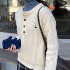 Rabbit Embroidered Henley Sweater