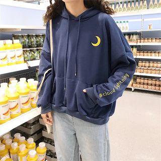 Moon Print Lettering Hoodie