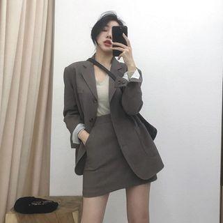 Set: Plain Blazer + Fitted Skirt