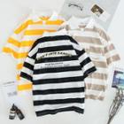 Short-sleeve Collared Striped T-shirt